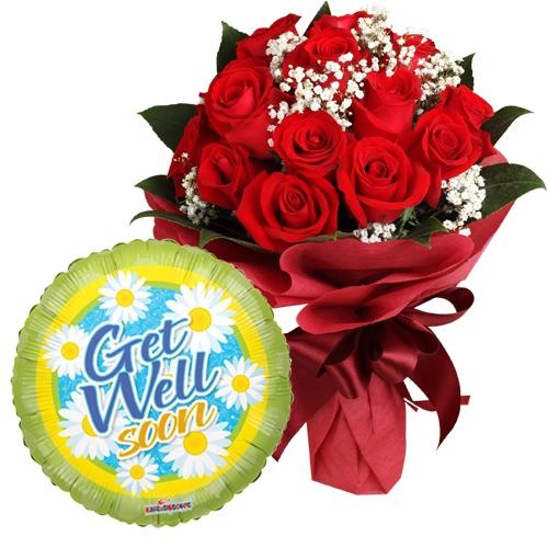Get Well Soon Bundle - Red Rose Arrangement