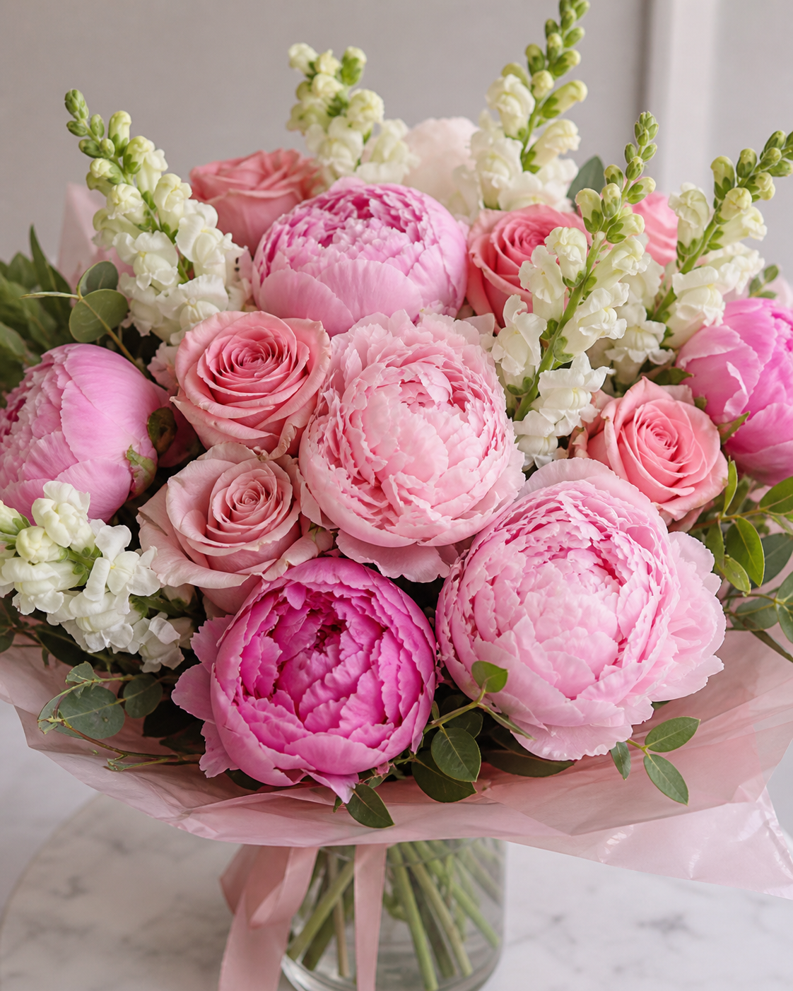 Peony and rose mixed arrangement