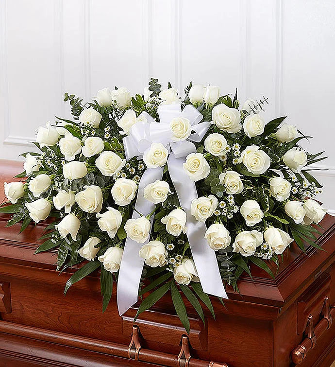 Traditional Casket Spray With White Roses
