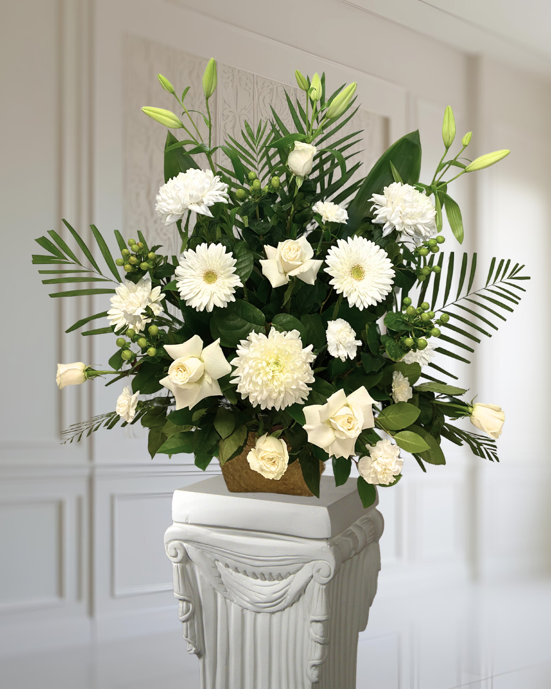 Enchanting White Funeral Vase Arrangement