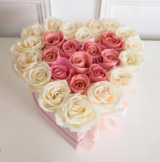 Luxury Pink and White Rose Heart Box