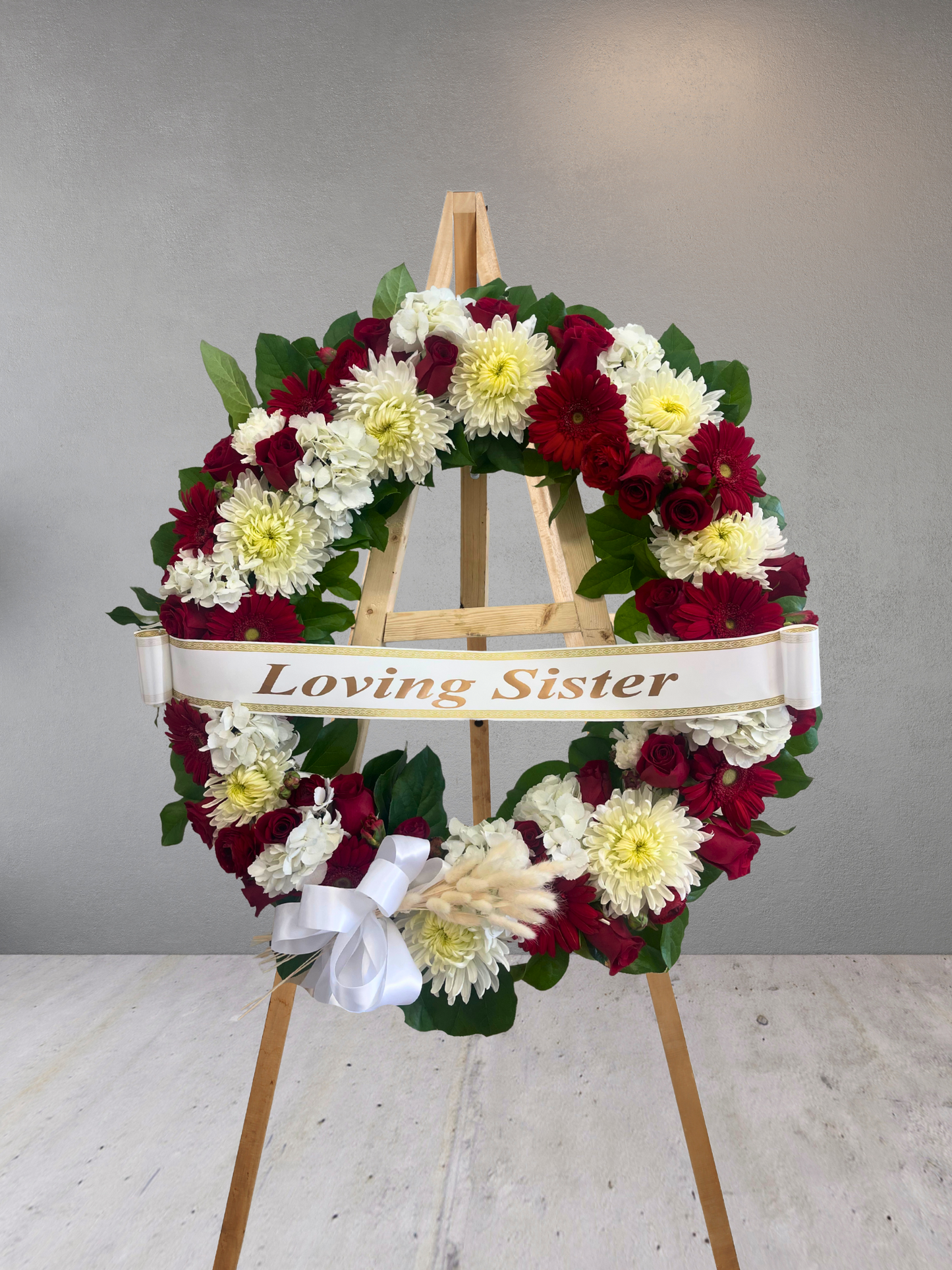 Red and White Funeral Wreath