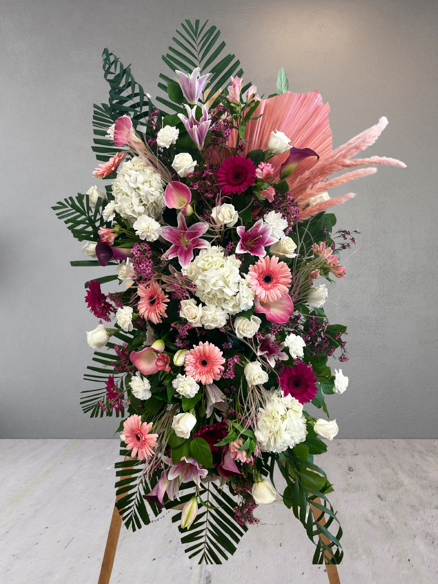 Mixed Pink, White and Purple Funeral Standing Spray