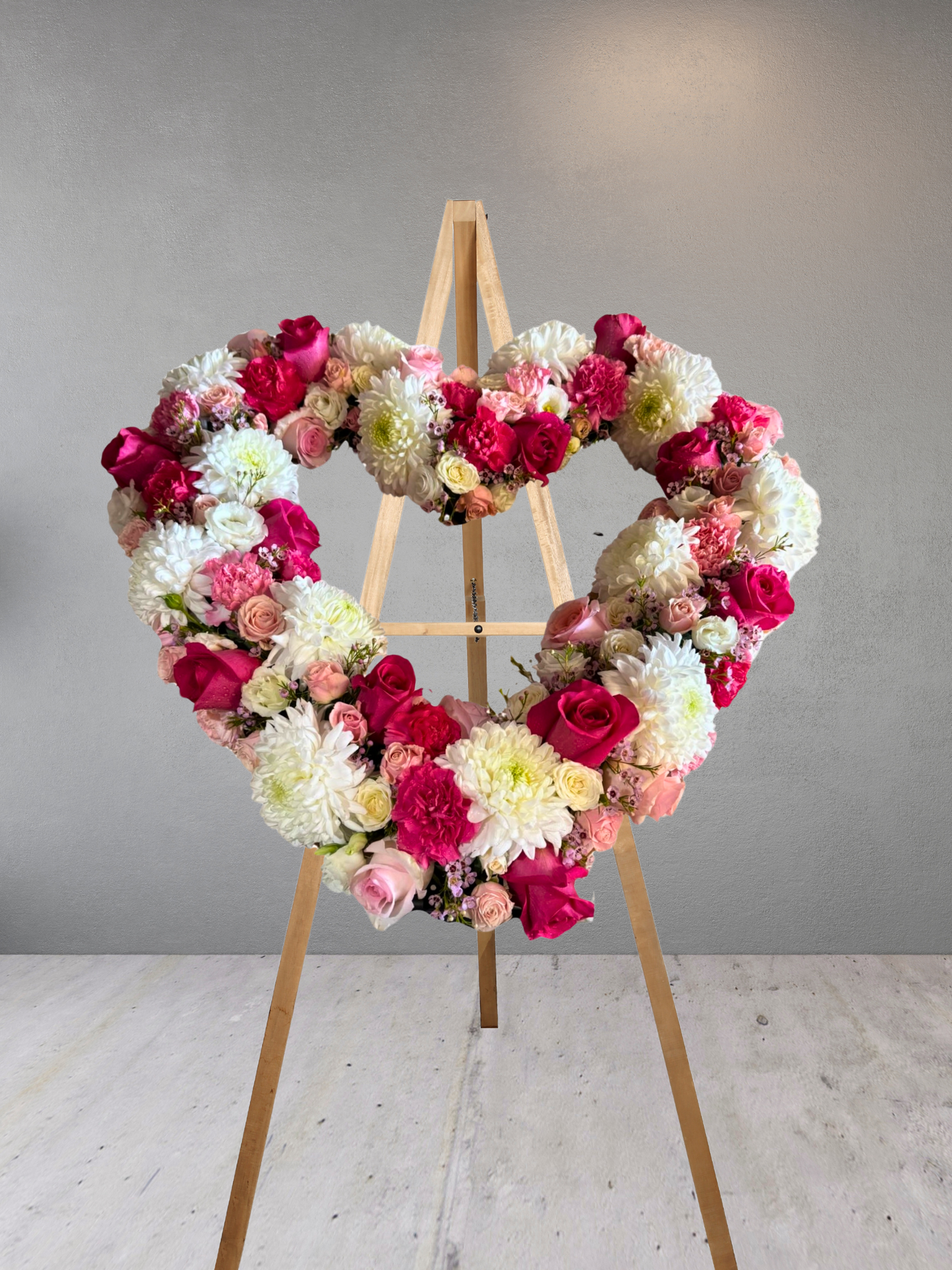 Mixed Pink and White Open Heart Funeral Wreath