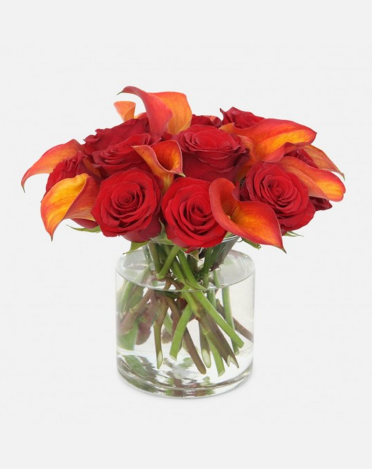 Fiery Calla Lilies and Roses