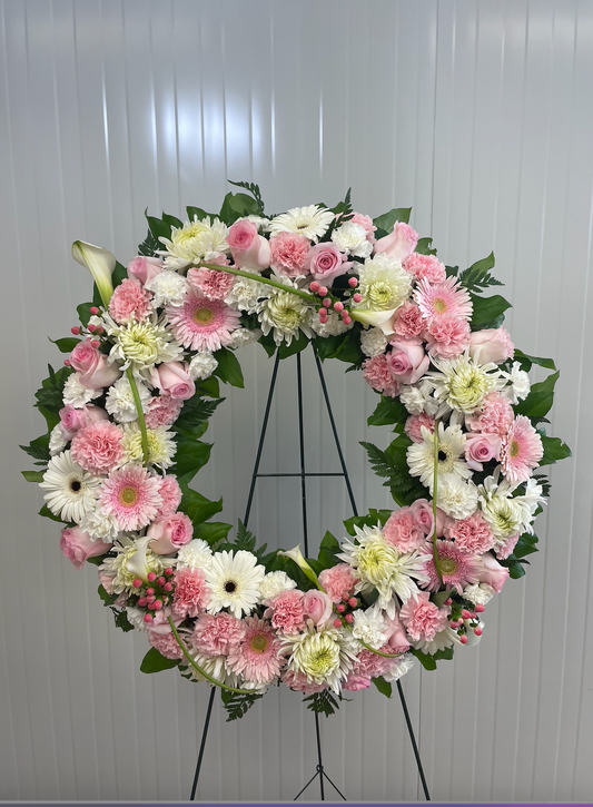 Pink And White Funeral Wreath