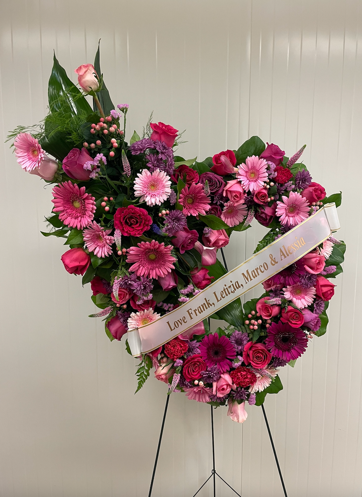 Pink At Purple Open Heart Wreath Na May Top Spray