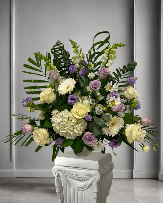 Light Purple and White Funeral Vase Arrangement