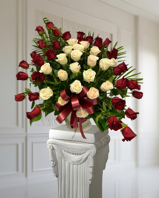 Red and White Rose Vase Arrangement