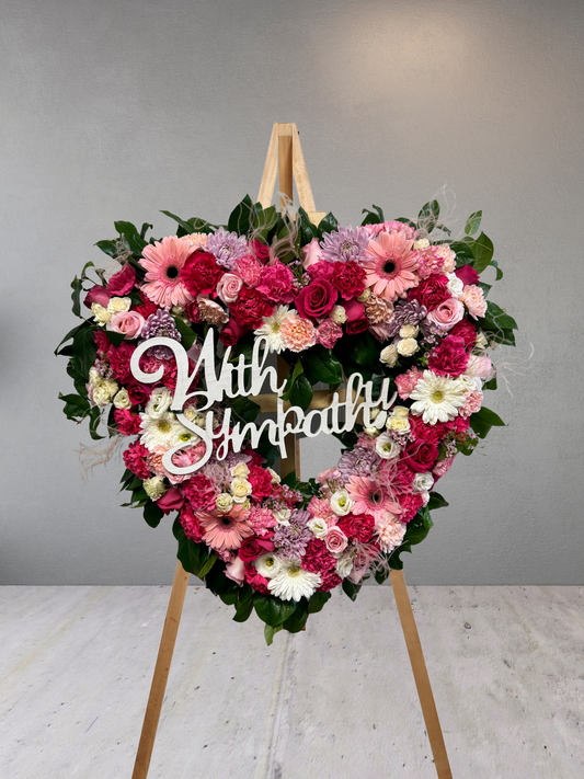 Mixed Pink Open Heart Funeral Wreath