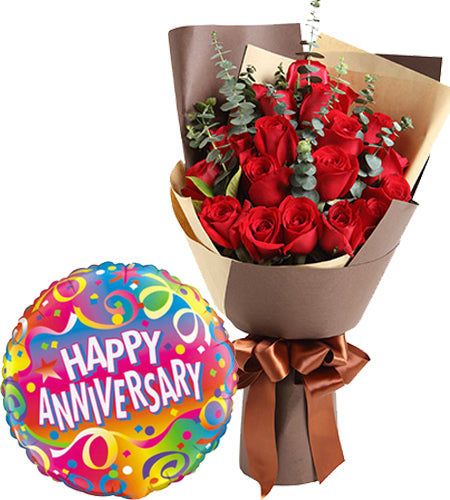 Arreglo de aniversario de rosa roja (dos docenas)