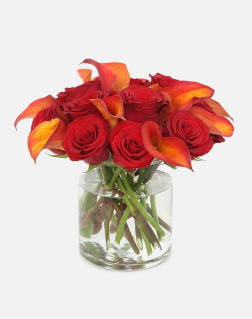 Fiery Calla Lilies and Roses