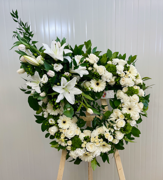 White Open Heart Wreath With Top Spray