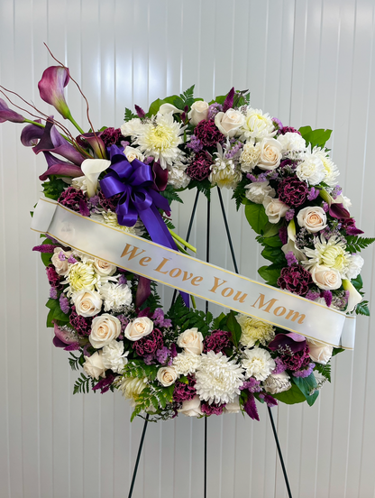 White And Purple Funeral Wreath
