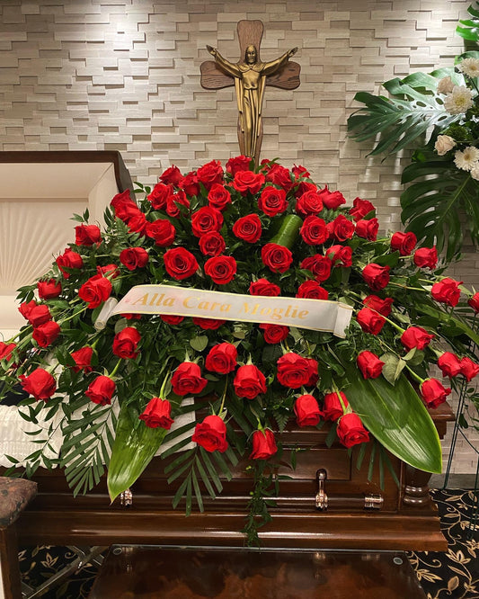 Traditional Casket Spray With Red Roses